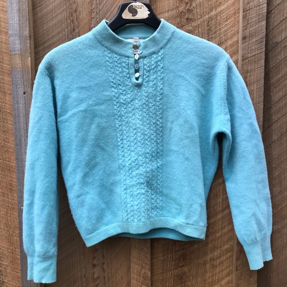 Sweaters - Vintage 1940s Blue Lambswool Blend Sweater